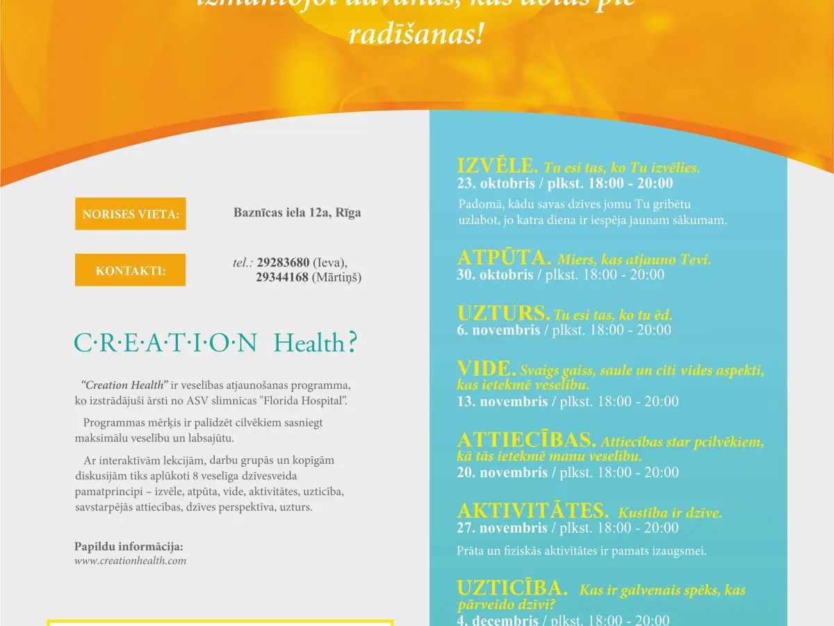 Creation Health veselības semināri