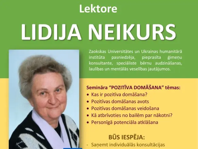Smiltenē notiks seminārs "Pozitīva domāšana"